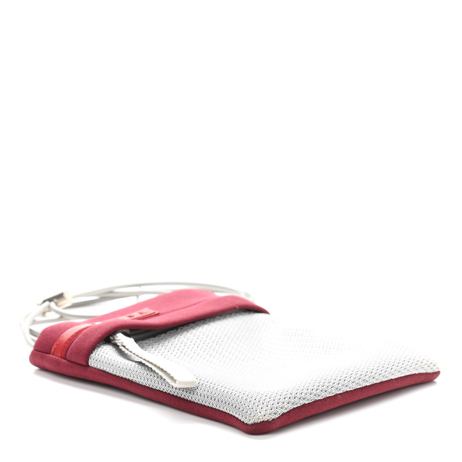 Prada Neoprene Mesh Pouch Burgundy Silver 4 of 9