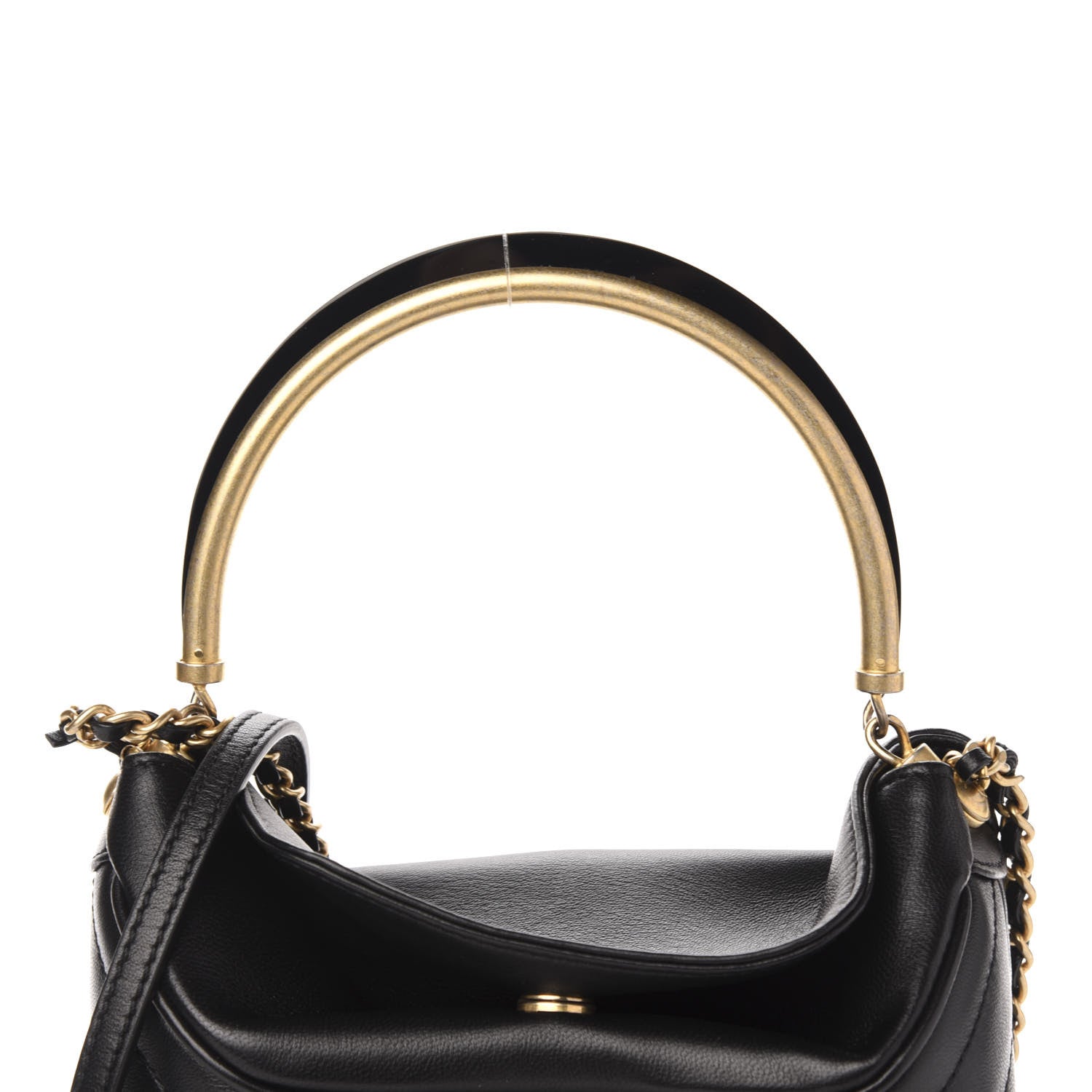 Chanel Lambskin Chevron Quilted Handle With Chic Bucket Bag Black 12 of 13