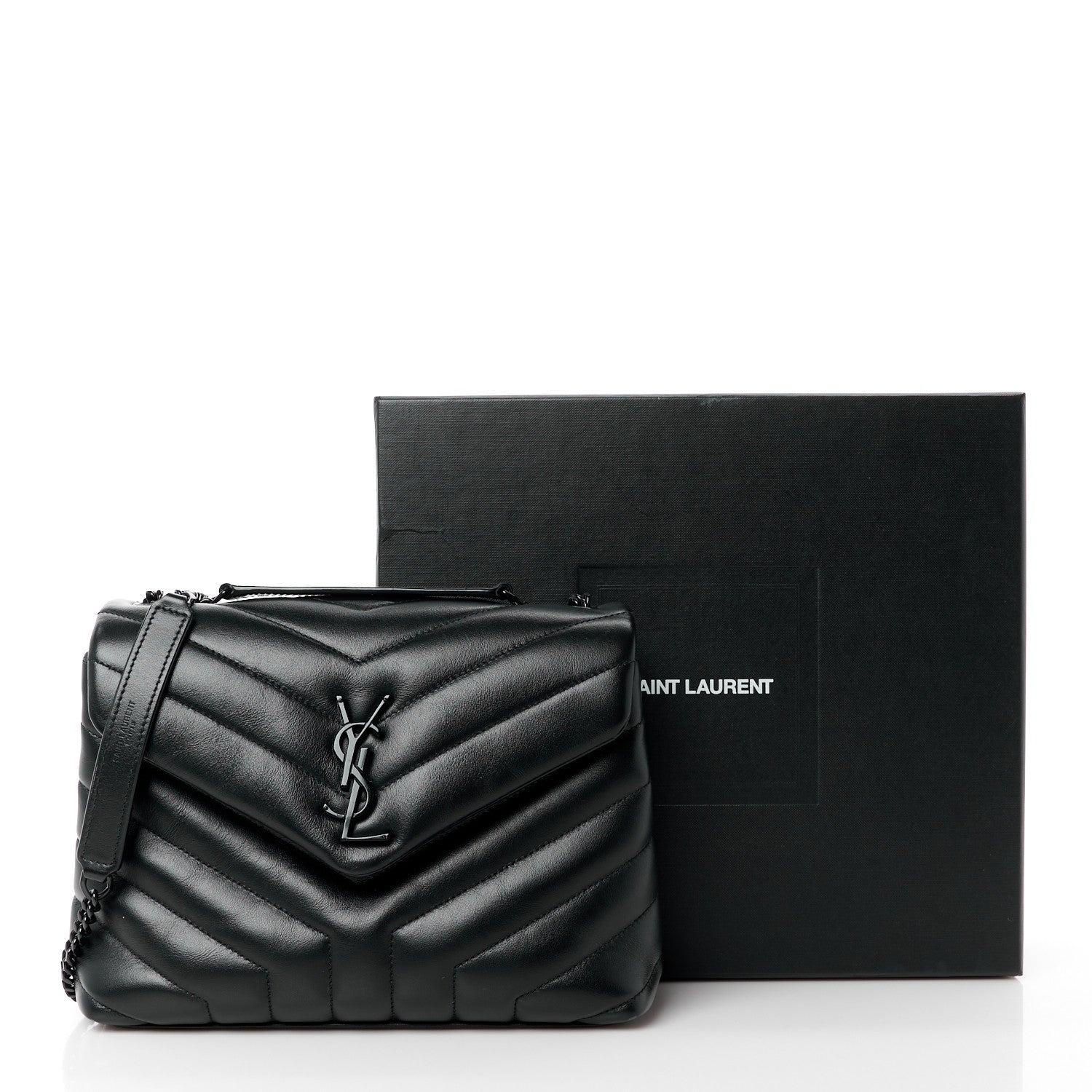 Saint Laurent Calfskin Y Quilted Monogram Monochrome Small Loulou Chain Satchel Black 12 of 12