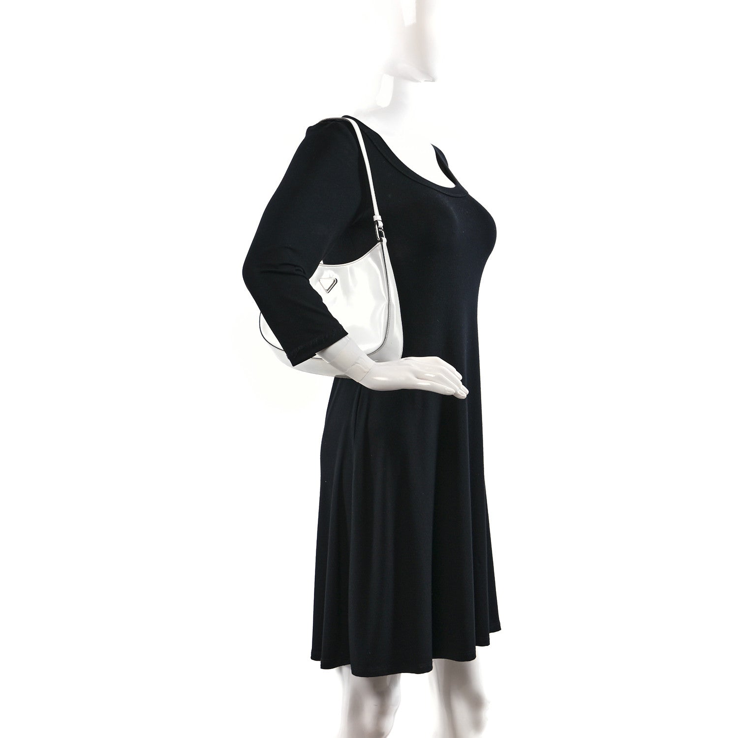 Prada Spazzolato Cleo Shoulder Bag White Black 2 of 10