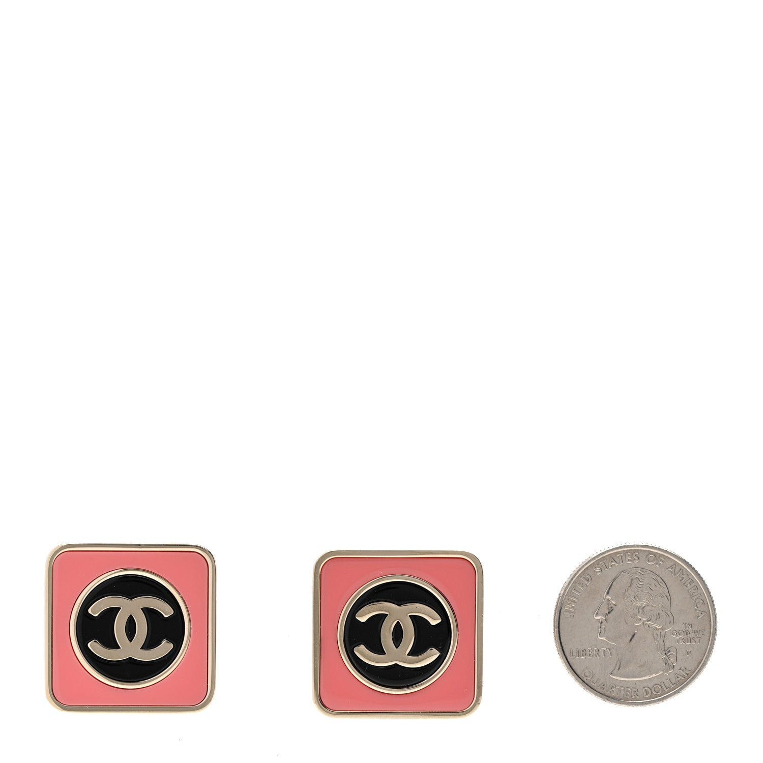 Chanel Metal Enamel CC Square Earrings Gold Black Pink 2 of 5