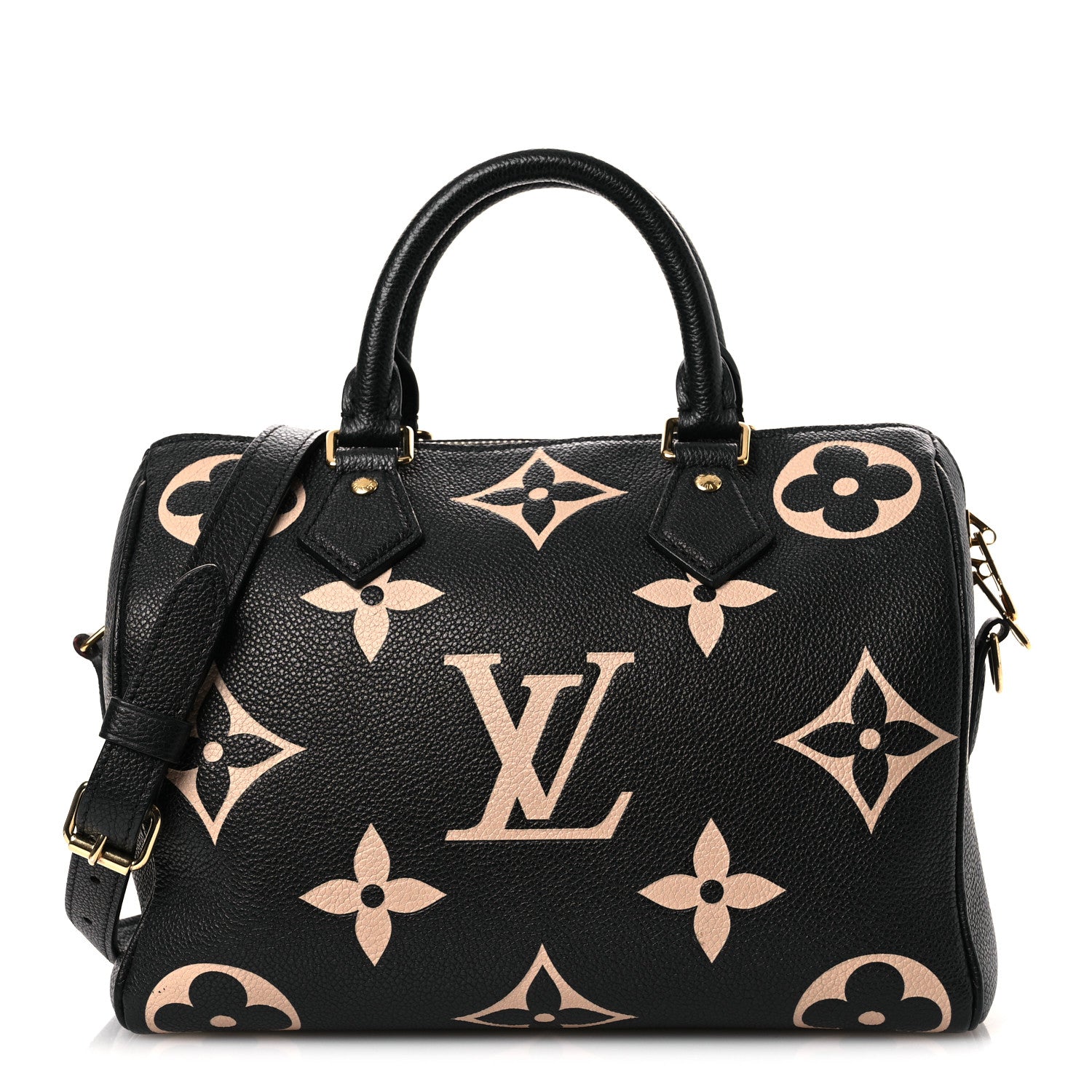 Louis Vuitton Empreinte Monogram Giant Speedy Bandouliere 25 Black Beige 1 of 12