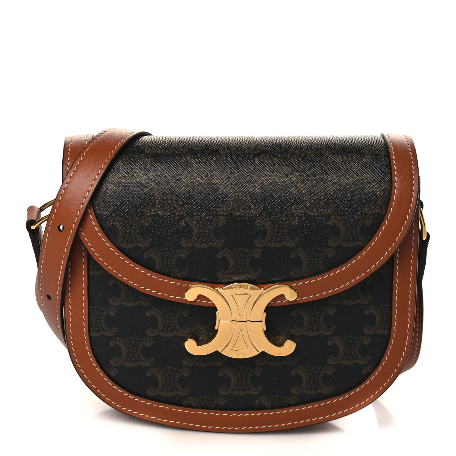 Celine Canvas Calfskin Triomphe Teen Besace Tan 1 of 7
