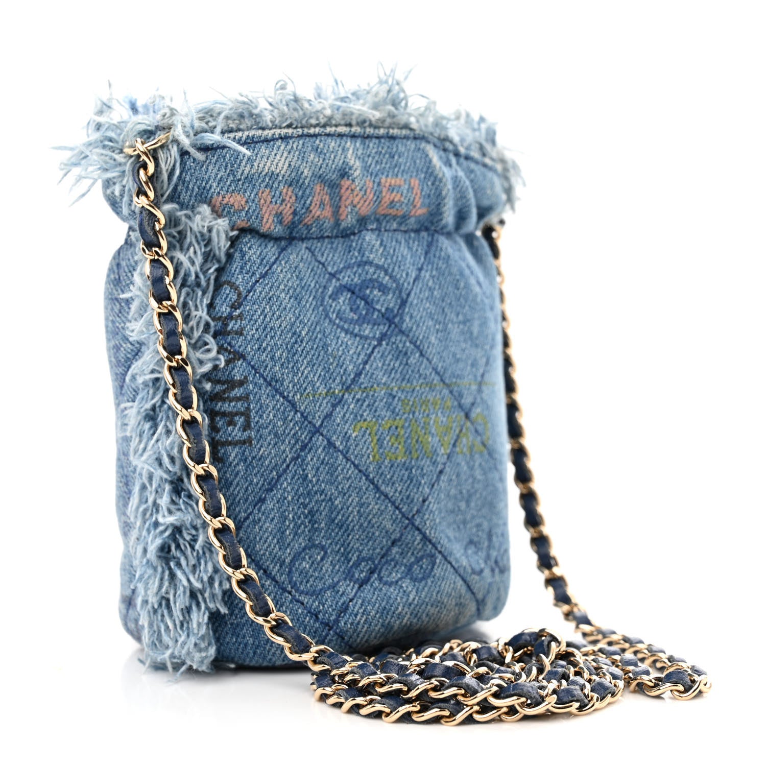 Chanel Denim Quilted Mood Mini Bucket With Chain Blue Multicolor 3 of 10