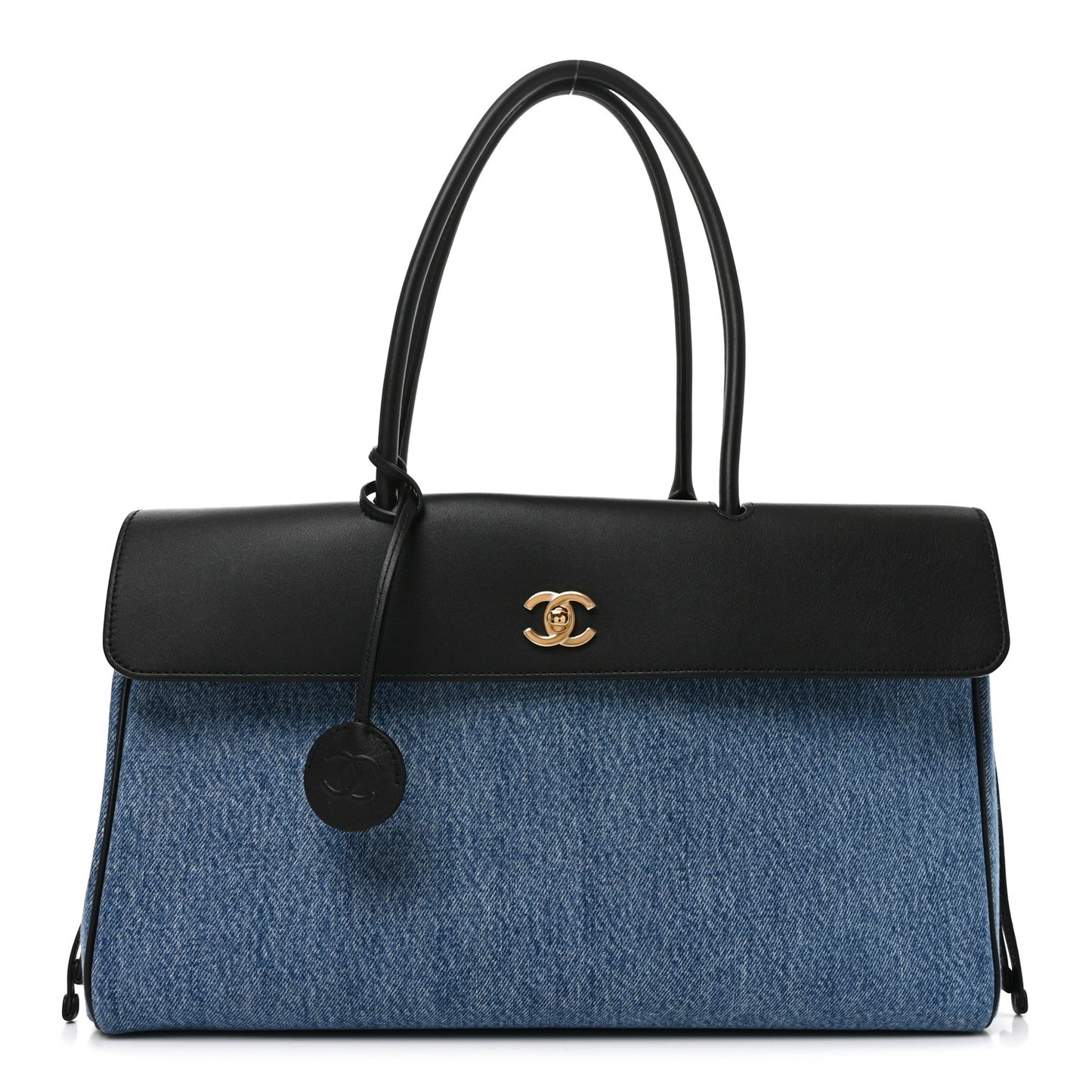 Denim Calfskin Urban Essentials Large Shopping Bag Blue Black