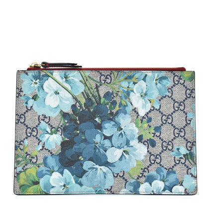 Gucci GG Supreme Monogram Blooms Small Zip Pouch Beige Blue Hibiscus Red 1 of 6