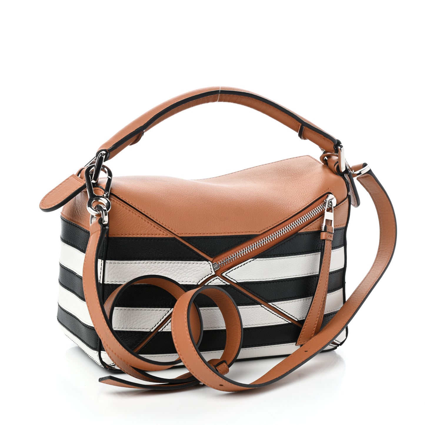 Calfskin Marine Stripe Small Puzzle Bag Tan