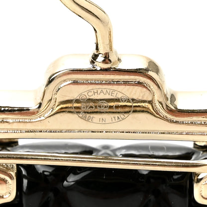 Chanel Metal Enamel Quilted Flap Hanger Brooch Gold Black 4 of 5