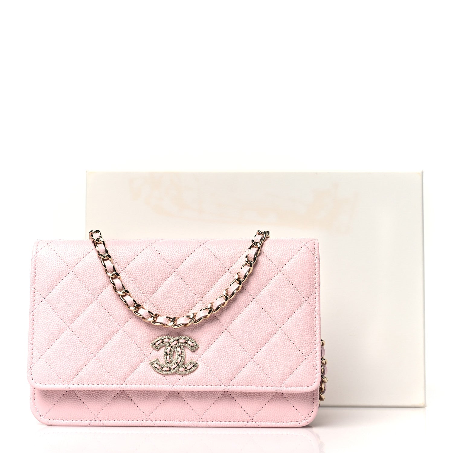 Chanel Caviar Quilted Crystal CC Wallet On Chain WOC Light Pink 12 of 12
