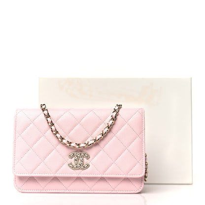 Chanel Caviar Quilted Crystal CC Wallet On Chain WOC Light Pink 12 of 12