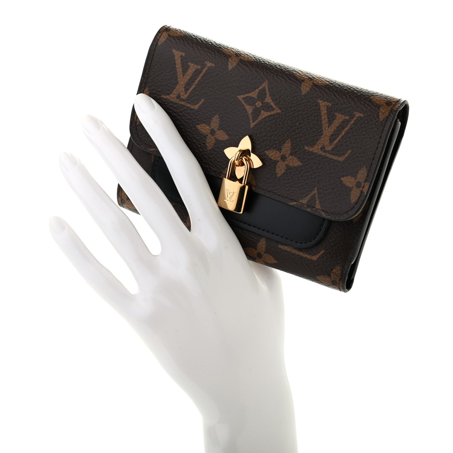 Monogram Flower Lock Compact Wallet Black