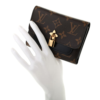 Louis Vuitton Monogram Flower Lock Compact Wallet Black 2 of 8