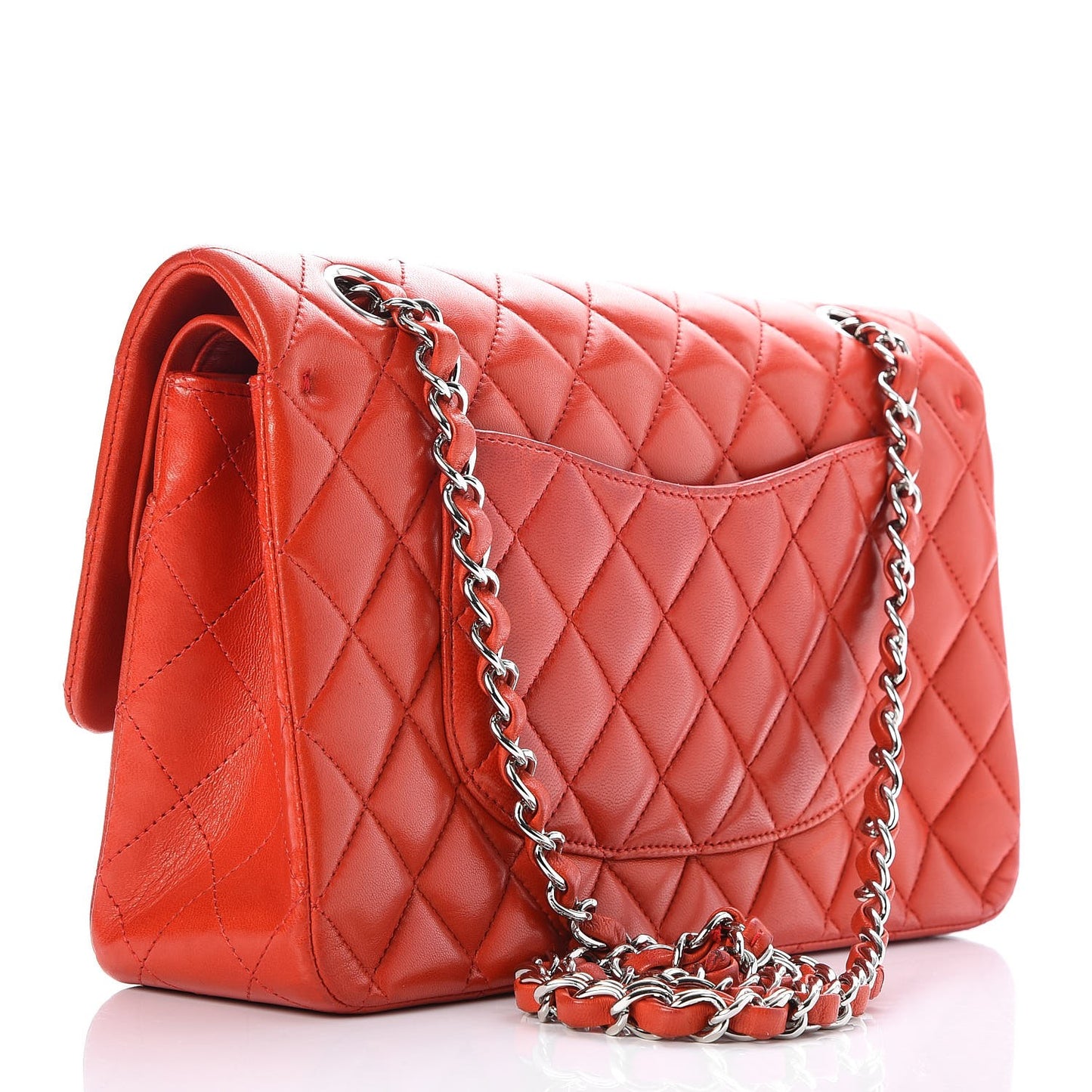 Lambskin Quilted Medium Double Flap Red