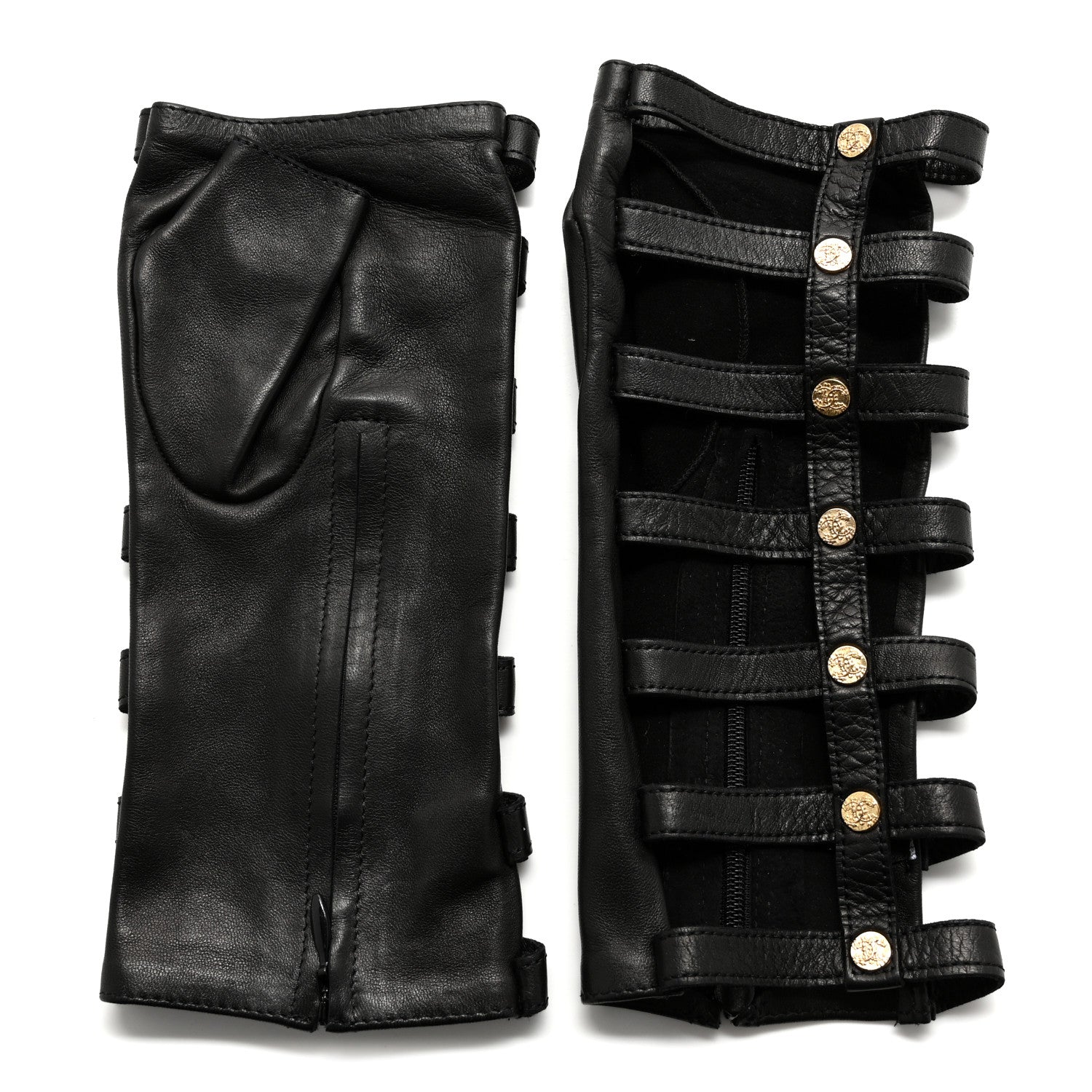 Chanel Calfskin Fingerless Gloves 8 Black 2 of 4