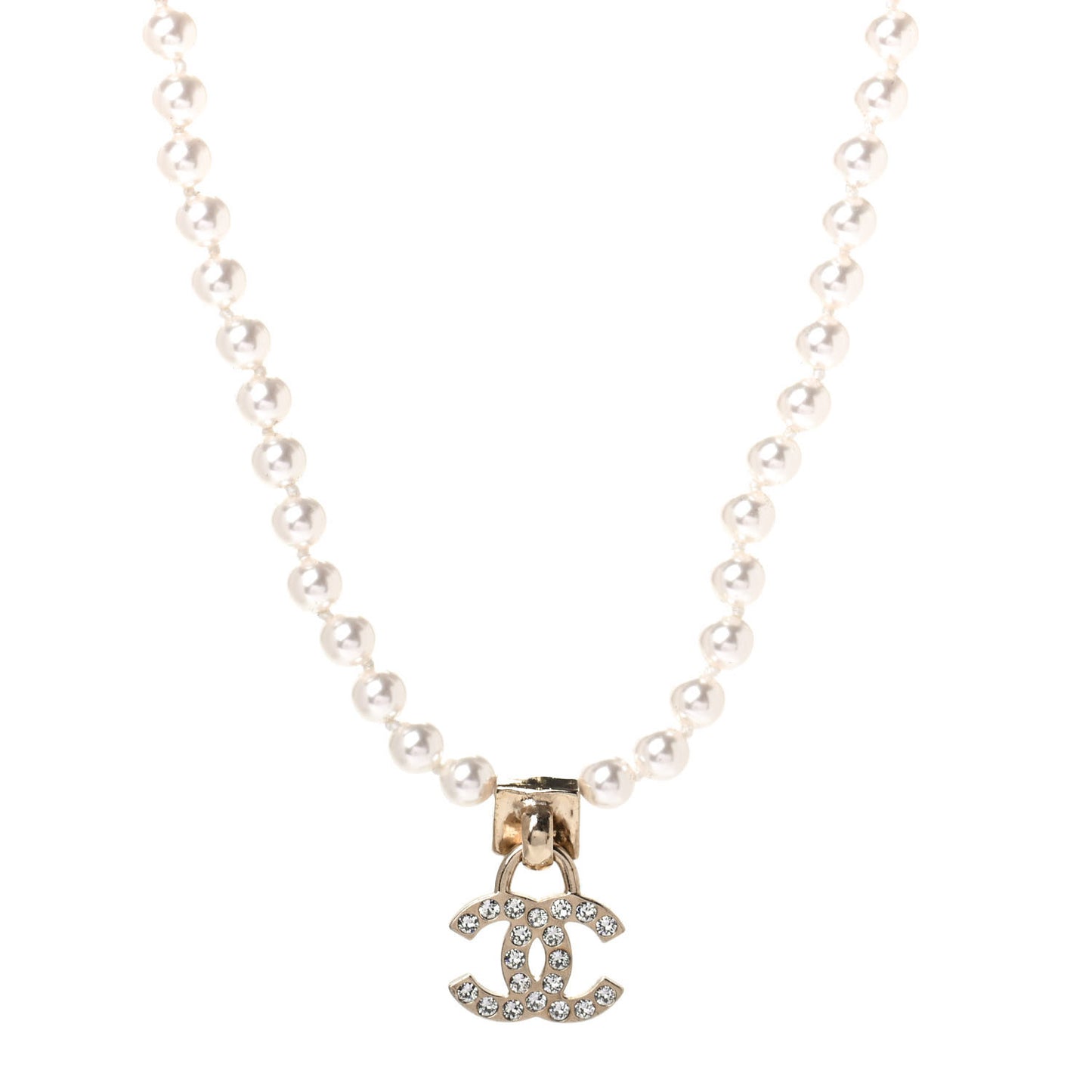 Pearl Crystal CC Short Logo Necklace Gold