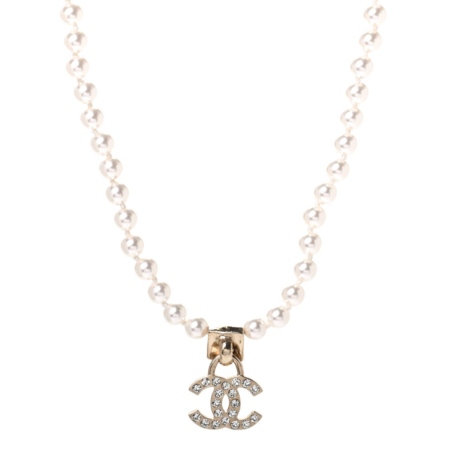 Chanel Pearl Crystal CC Short Logo Necklace Gold 1 of 4