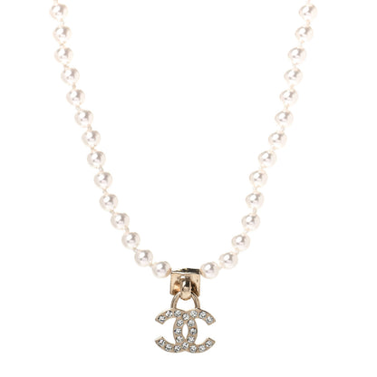 Chanel Pearl Crystal CC Short Logo Necklace Gold 1 of 4