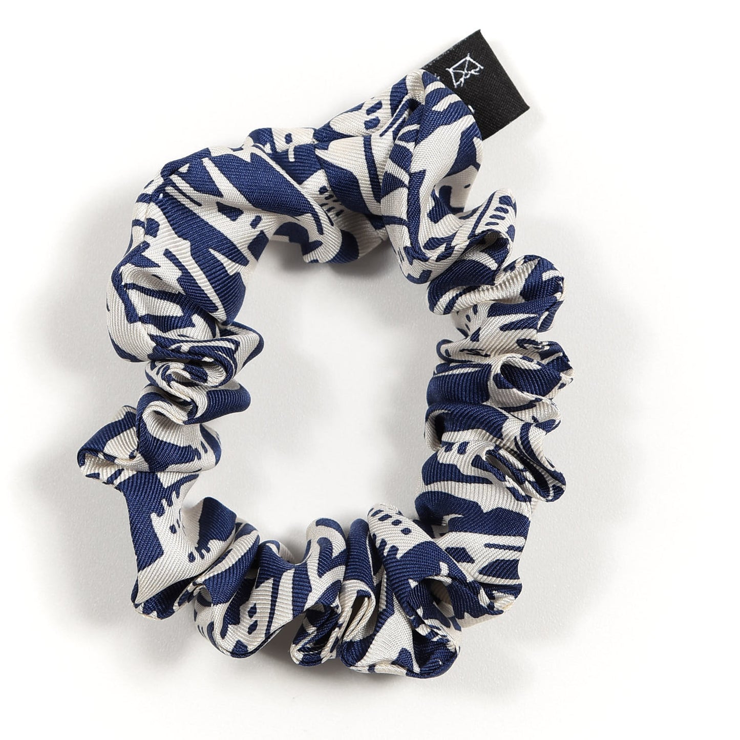 Silk Twill Hair Scarf Navy Blue White
