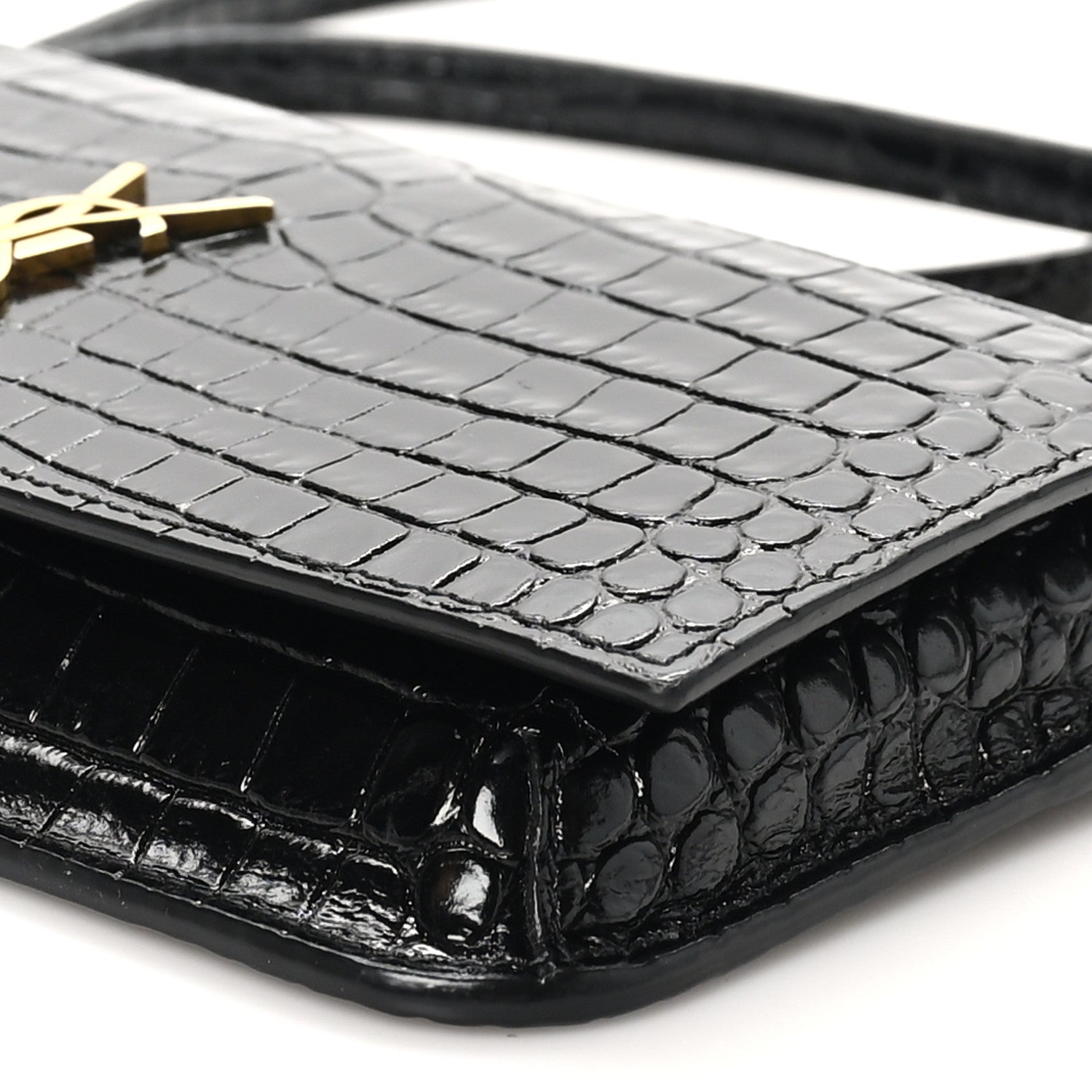 Saint Laurent Calfskin Crocodile Embossed Monogram Phone Holder Crossbody Black 10 of 11