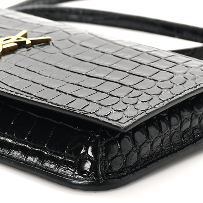 Saint Laurent Calfskin Crocodile Embossed Monogram Phone Holder Crossbody Black 10 of 11