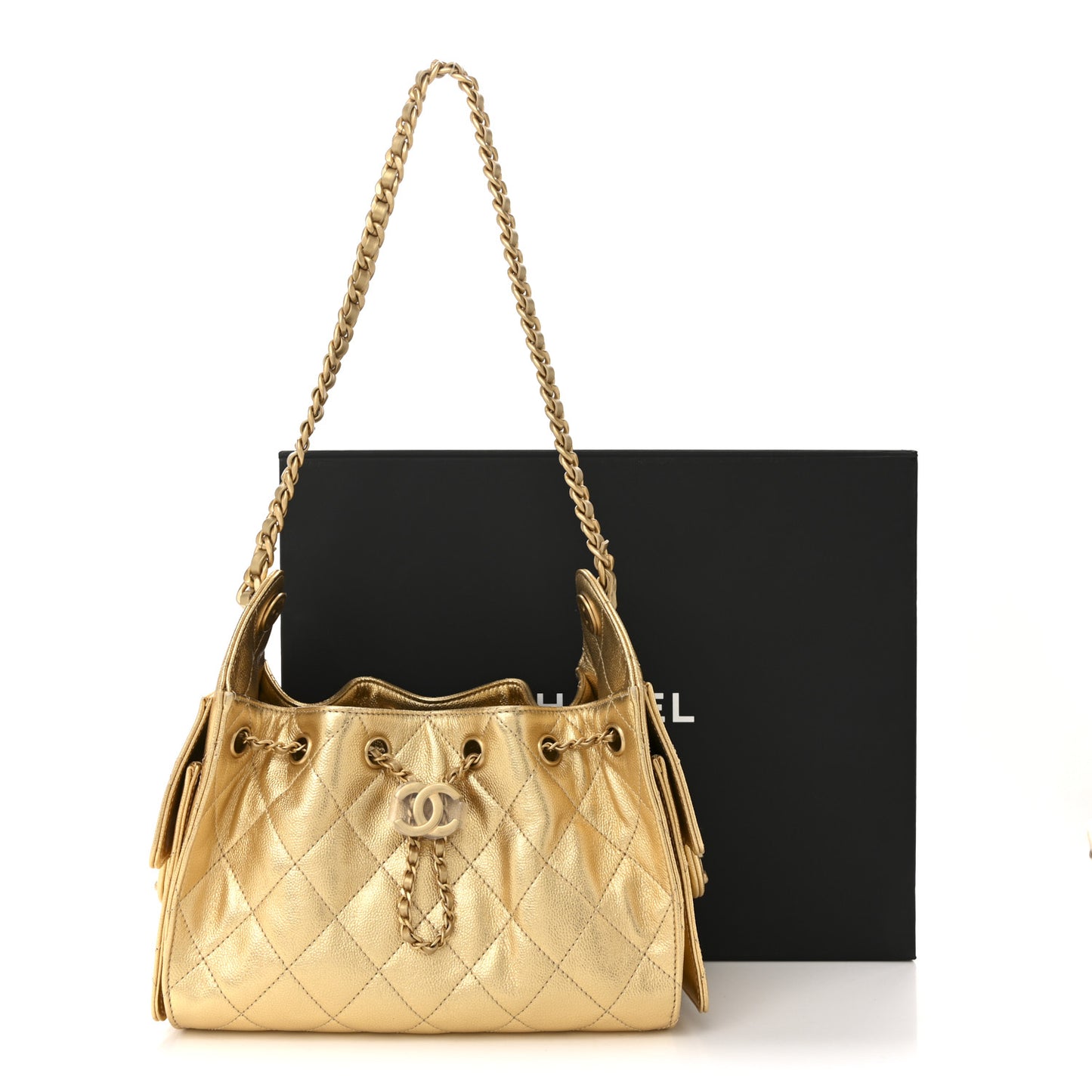 Metallic Caviar Quilted Mini Chanel 25 Handbag Gold