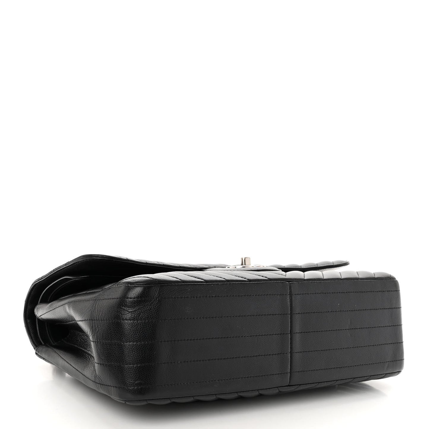Iridescent Caviar Chevron Quilted Jumbo Double Flap Black