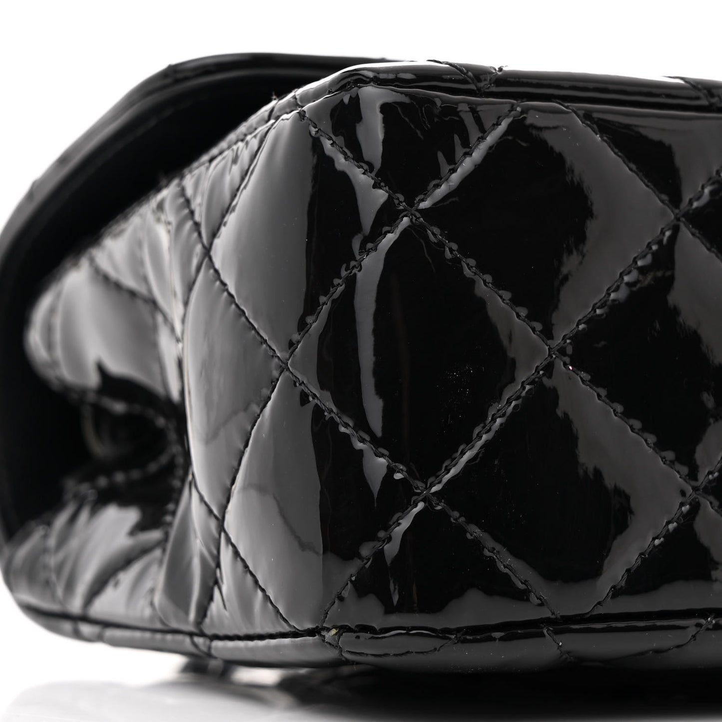 Patent Calfskin Quilted Mini Rectangular Flap So Black