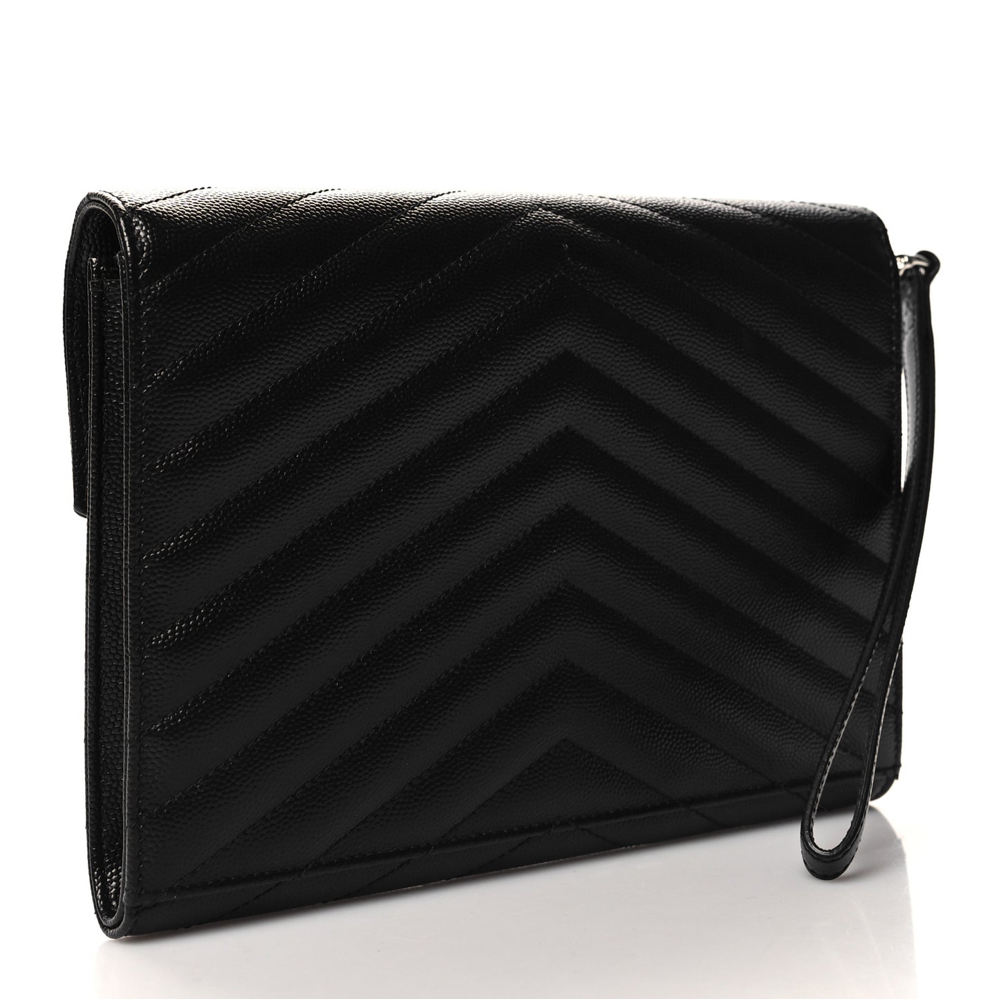Grain De Poudre Matelasse Chevron Monogram Envelope Clutch Black