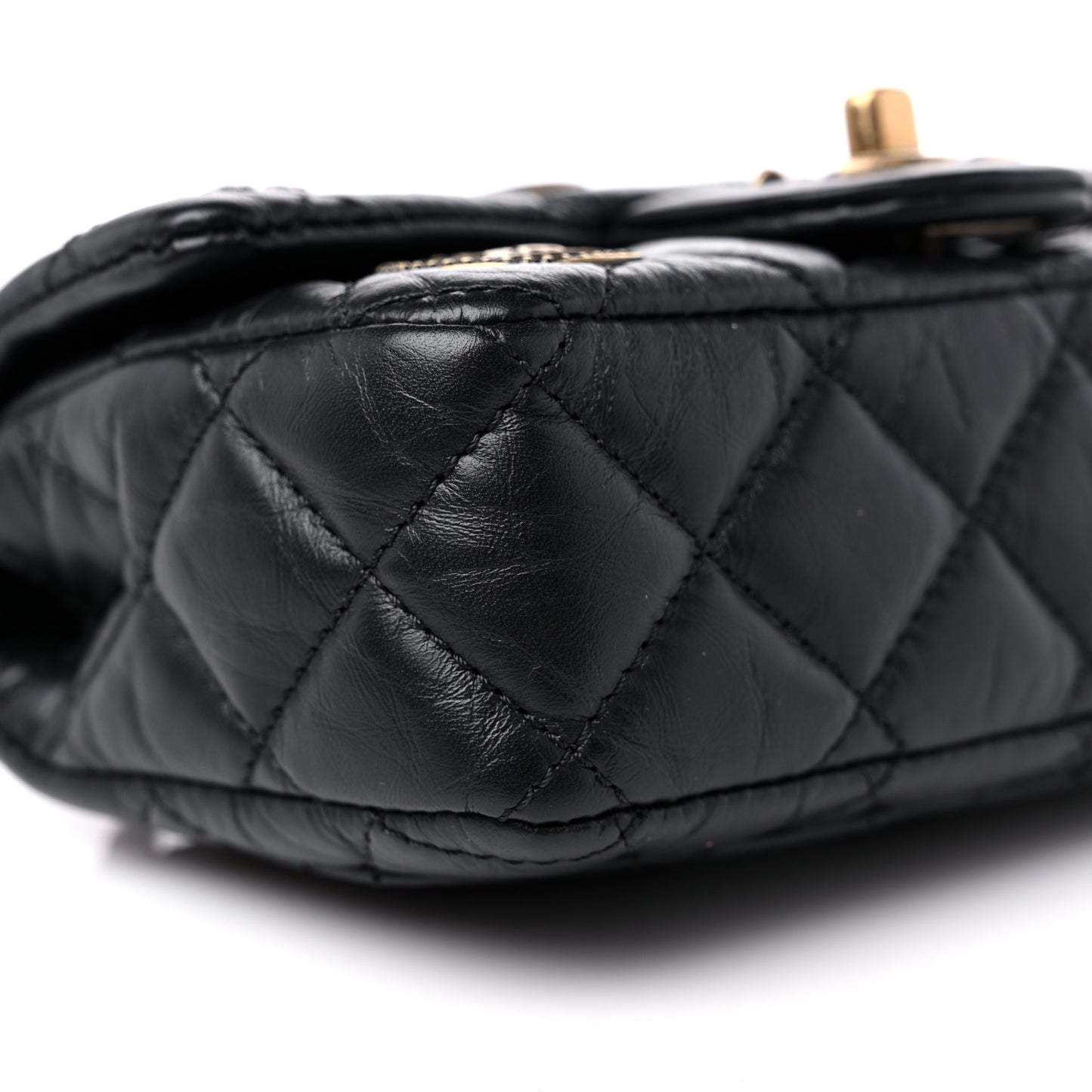 Aged Calfskin Quilted Extra Mini Medallion Flap Black