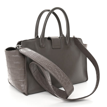 Saint Laurent Smooth Calfskin Crocodile Embossed Baby Monogram Downtown Cabas Earth 3 of 10