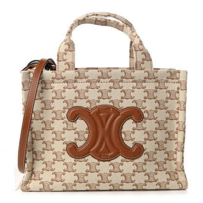Celine Canvas Calfskin Triomphe Print Small Cabas Thais White 1 of 9