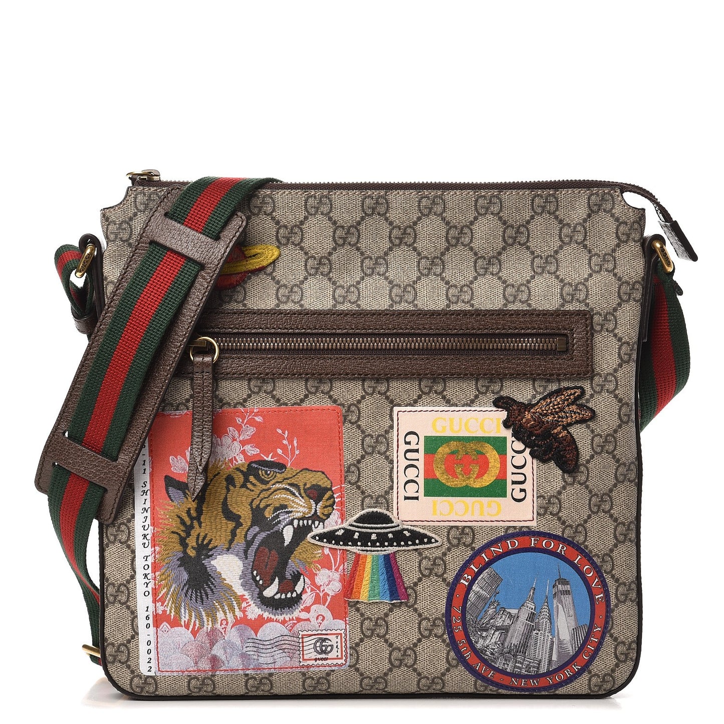 Soft GG Supreme Monogram Courrier Web Medium Flat Messenger Bag Beige New Acero Multicolor