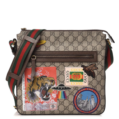 Gucci Soft GG Supreme Monogram Courrier Web Medium Flat Messenger Bag Beige New Acero Multicolor 1 of 7