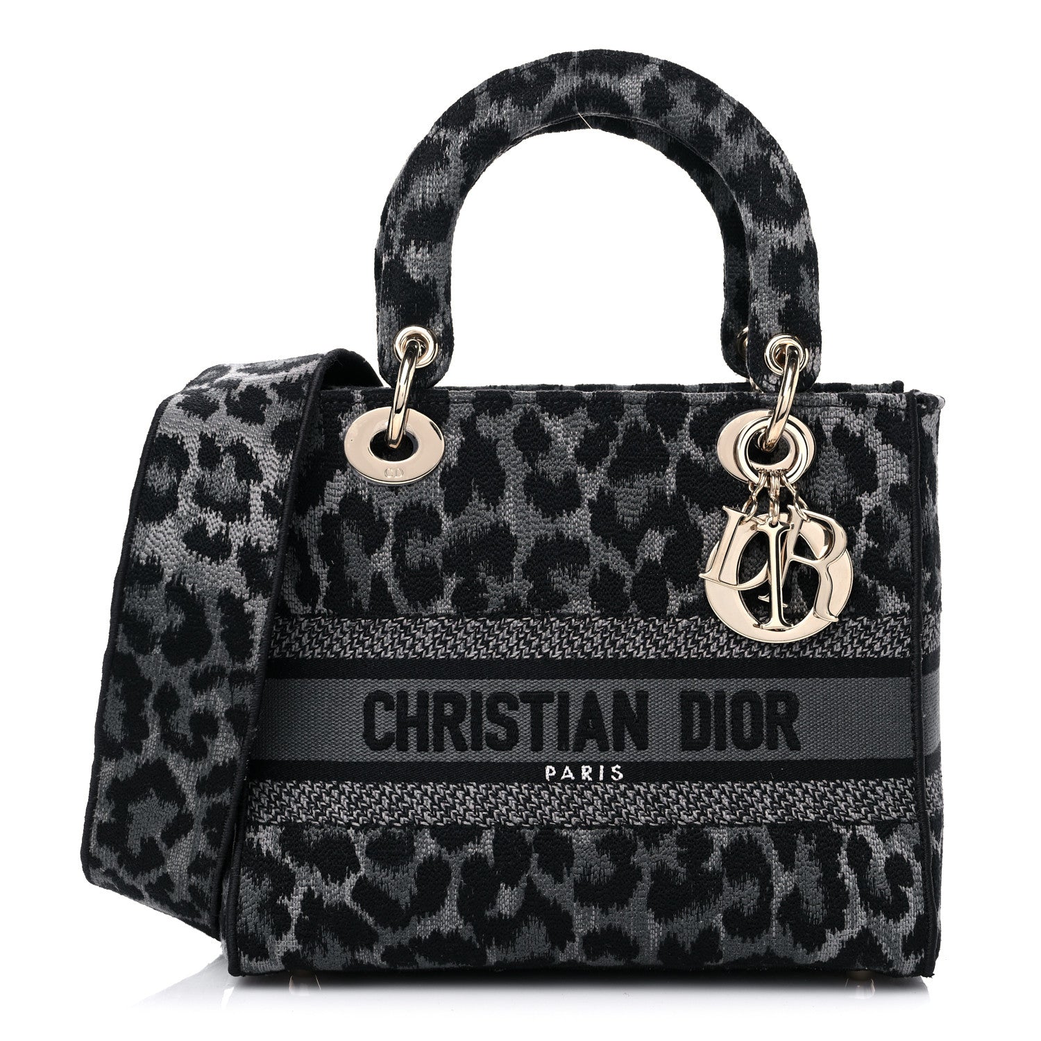 Christian Dior Canvas Mizza Embroidered Medium Lady D-Lite Gray 1131928 ...