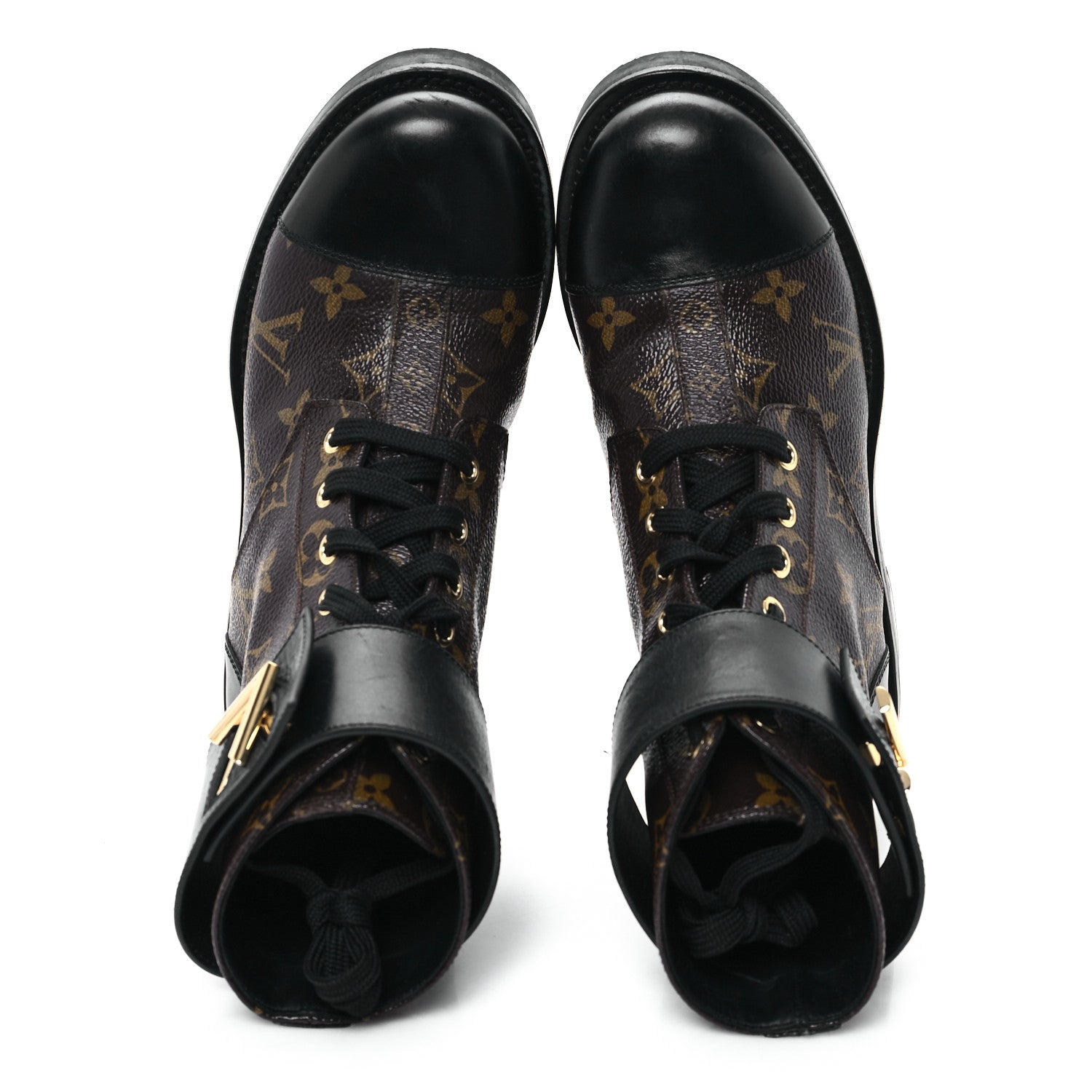Louis Vuitton Calfskin Monogram Wonderland Flat Ranger Boots 35.5 Black 2 of 9