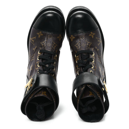 Louis Vuitton Calfskin Monogram Wonderland Flat Ranger Boots 35.5 Black 2 of 9