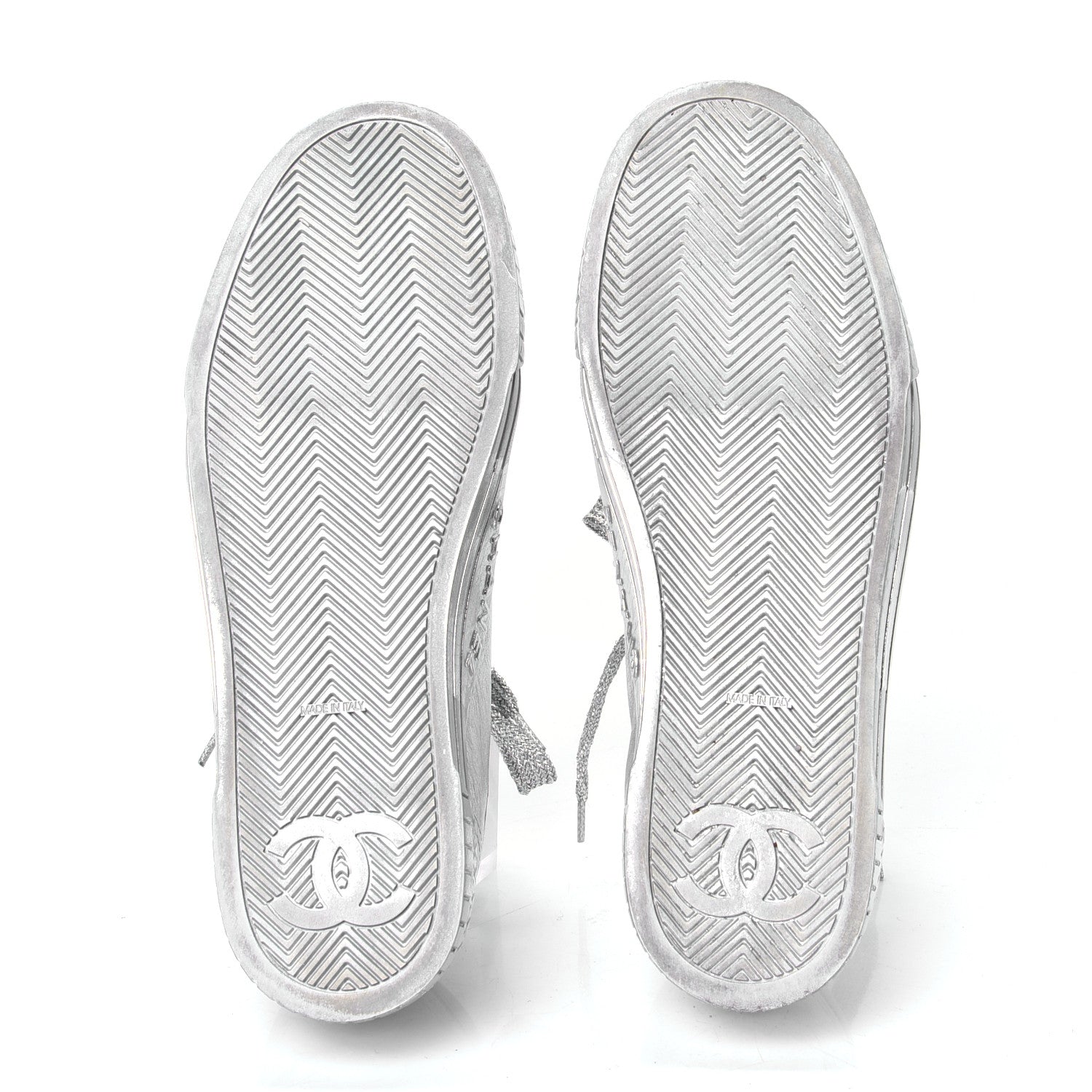 Chanel Laminated Lambskin Sneakers 37.5 Silver 5 of 5