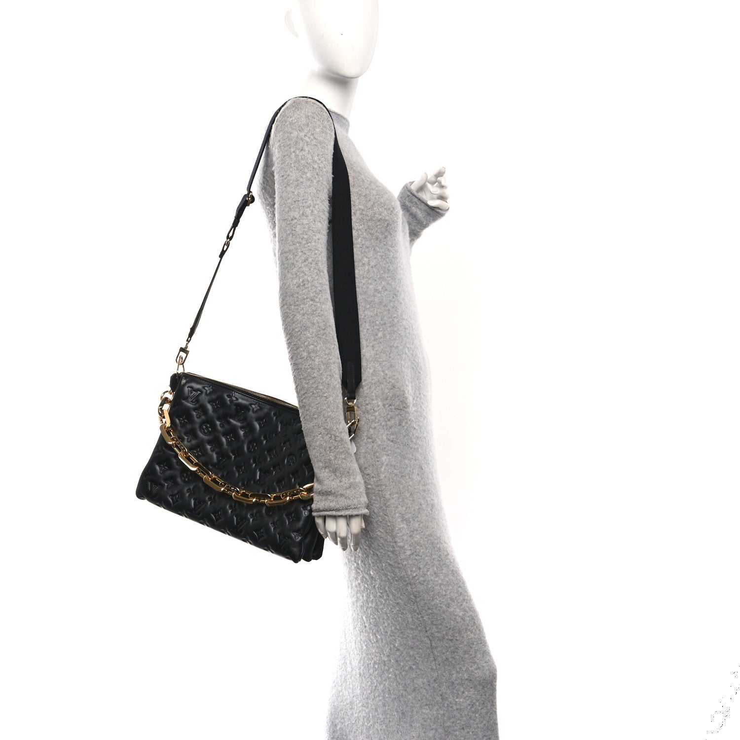 Louis Vuitton Lambskin Embossed Monogram Coussin MM Black 2 of 12