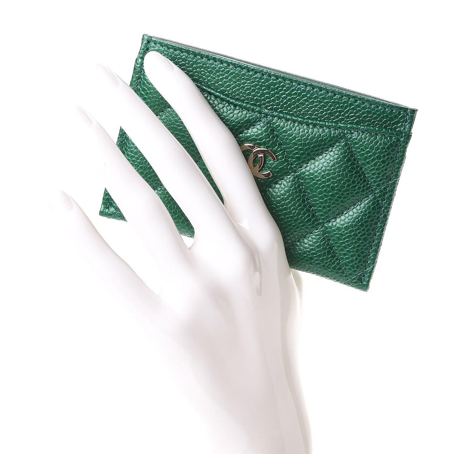 Metallic Caviar Quilted Card Holder Green