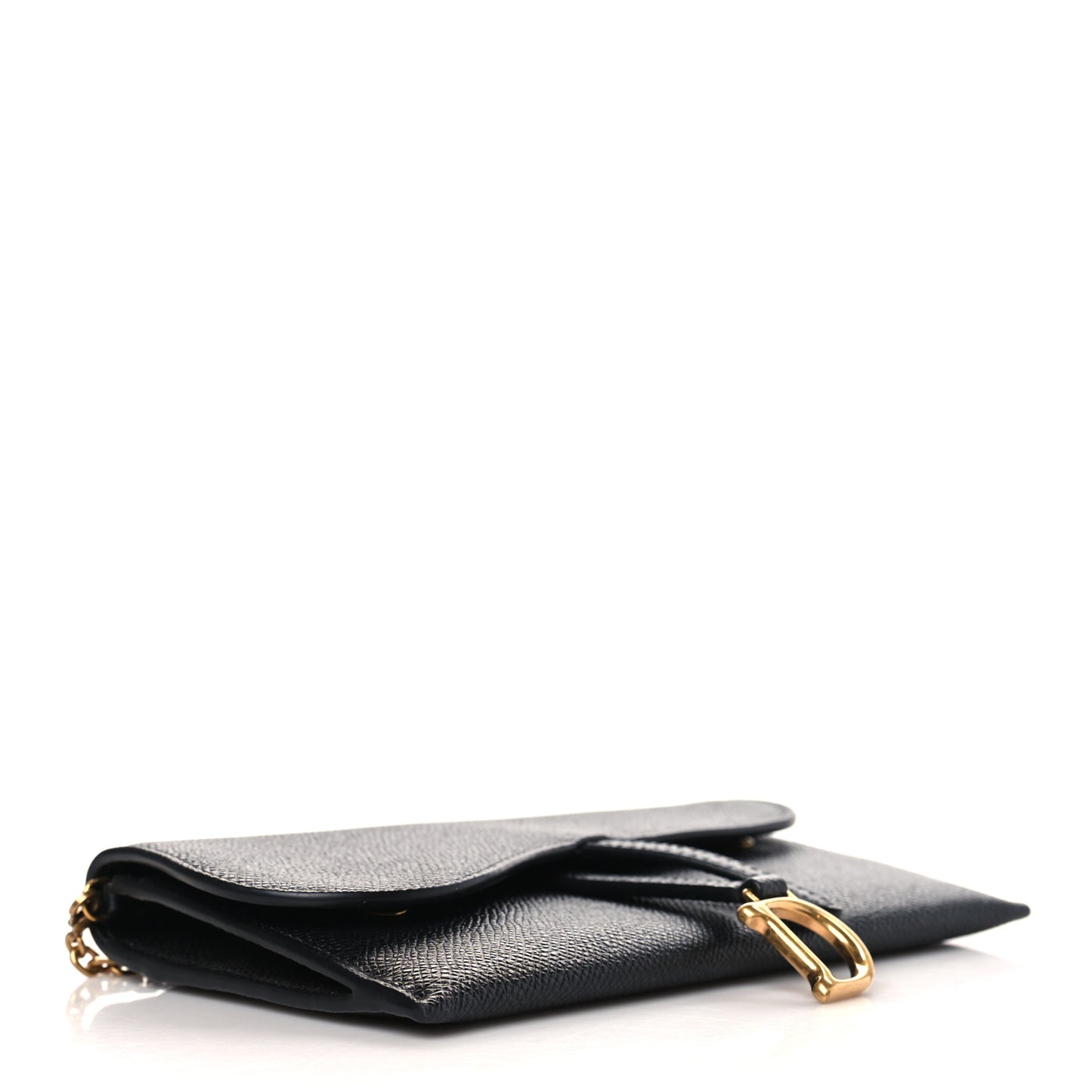 Grained Calfskin Saddle Chain Wallet Pouch Black
