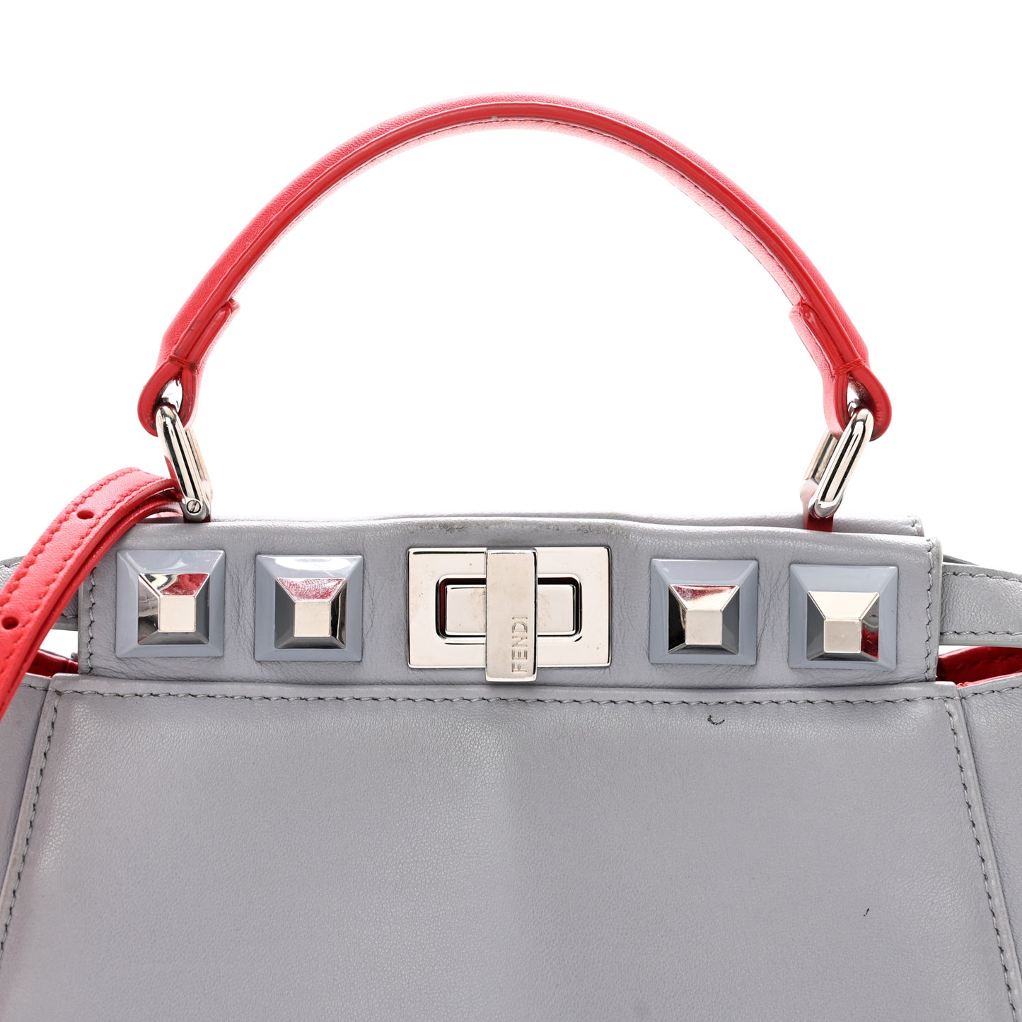 Nappa Studded Mini Peekaboo Iconic Satchel Grey Multicolor