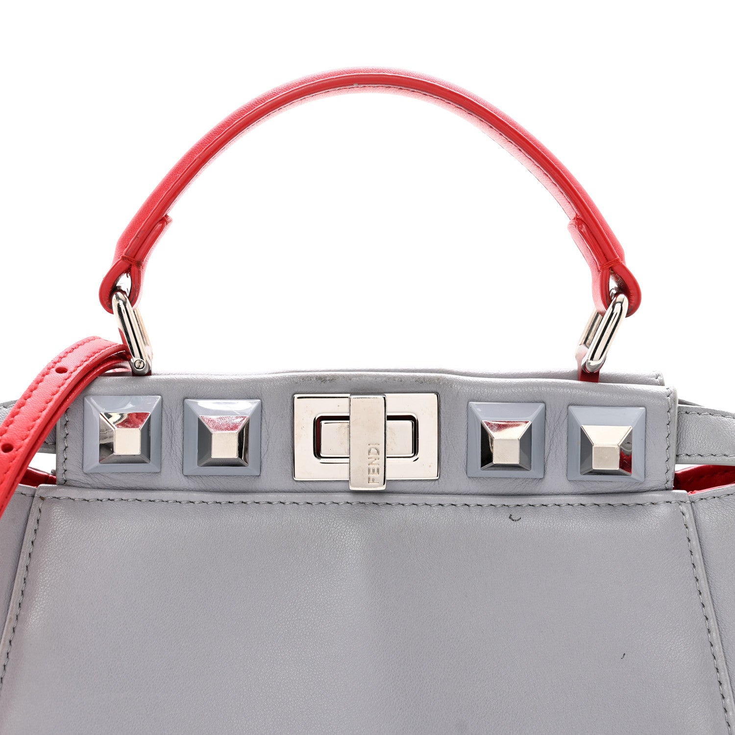 Fendi Nappa Studded Mini Peekaboo Iconic Satchel Grey Multicolor 7 of 12