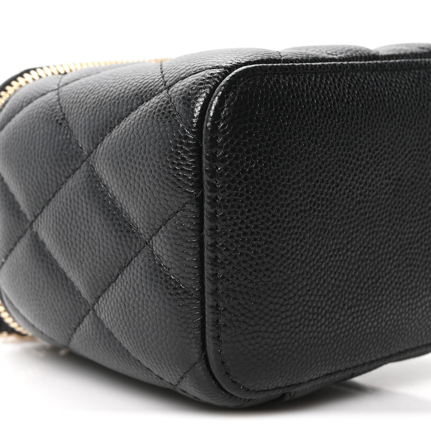 Caviar Quilted Mini Pearl On Top Vanity Case With Chain Black