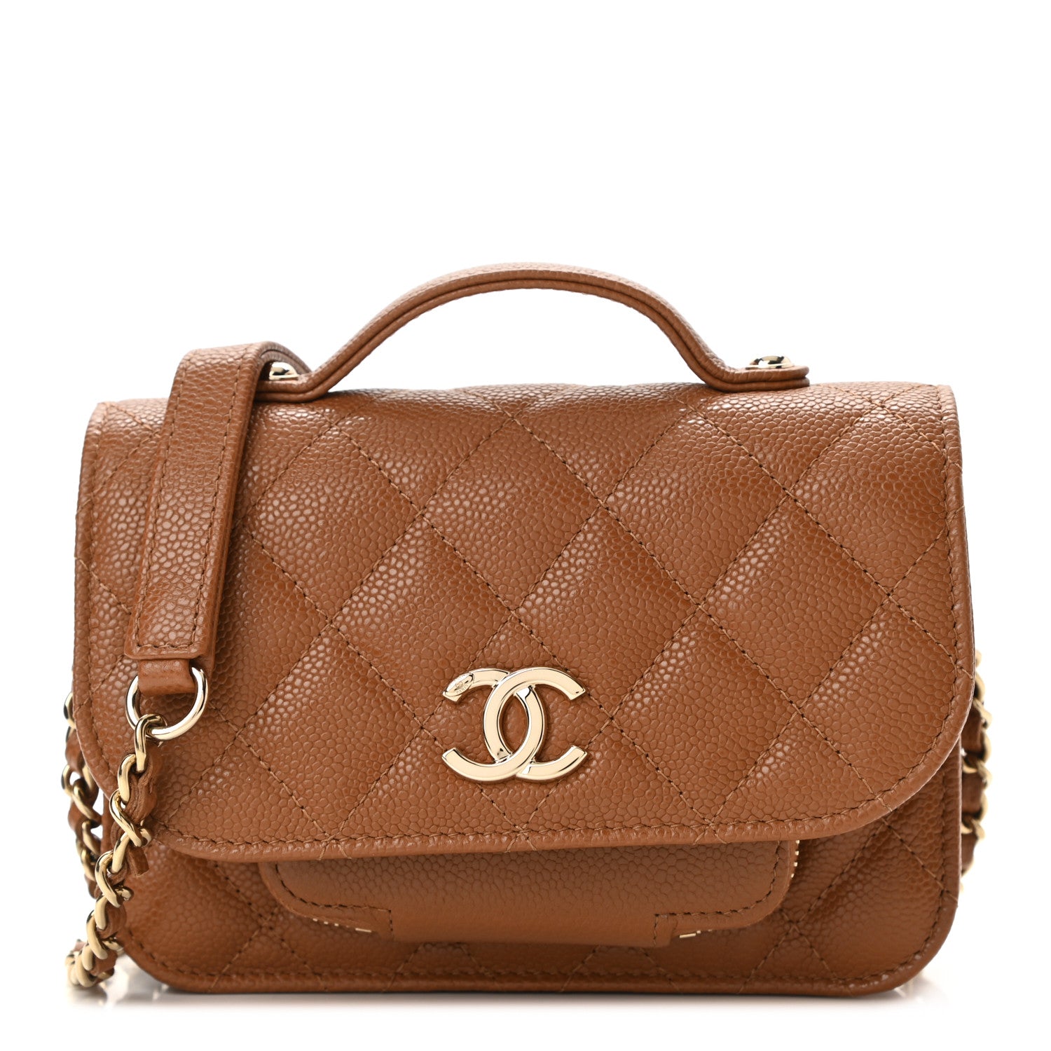 Chanel Caviar Quilted Business Affinity Clutch With Chain Flap Camel 1 of 12