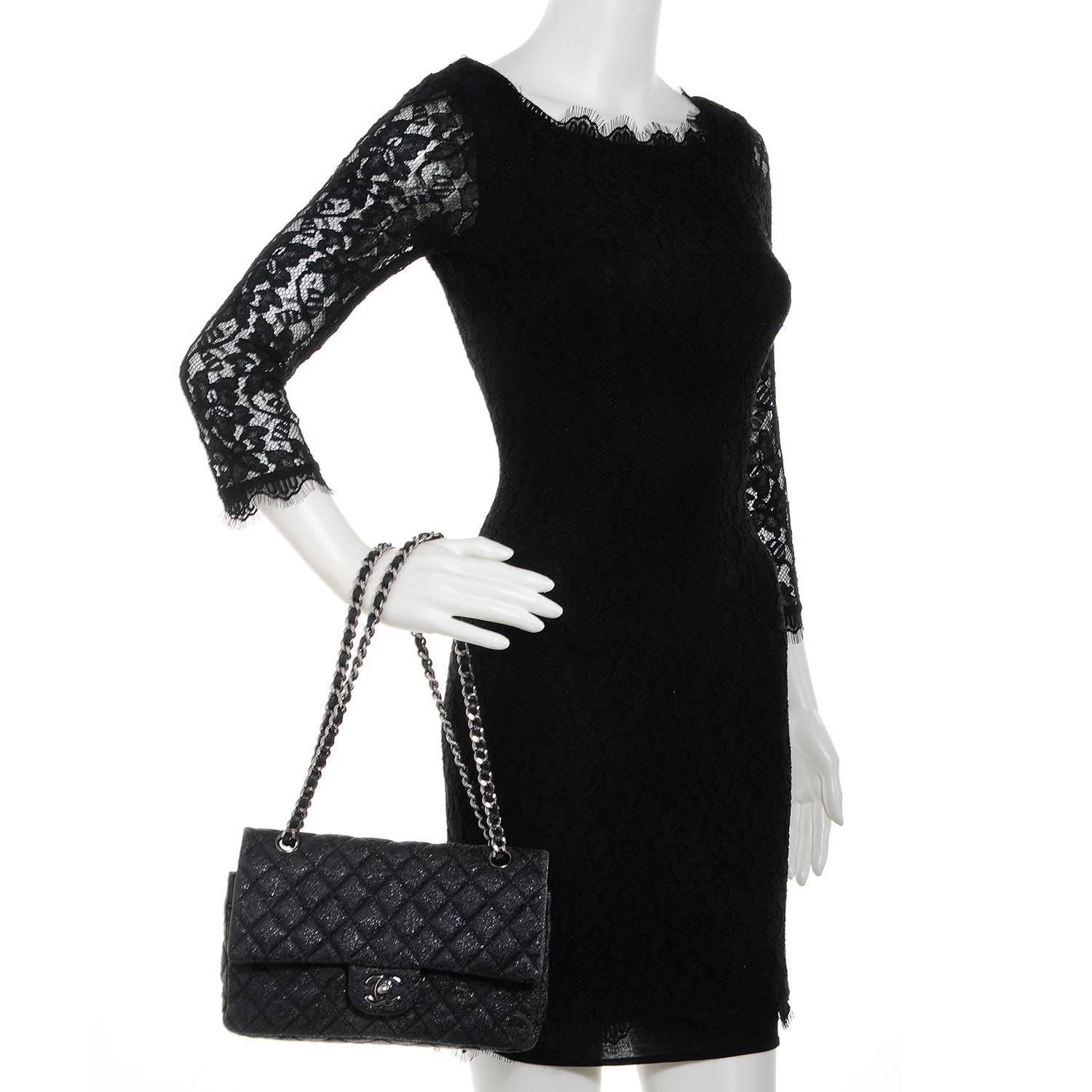 Chanel Crackled Calfskin Medium Double Flap Black 2 of 9