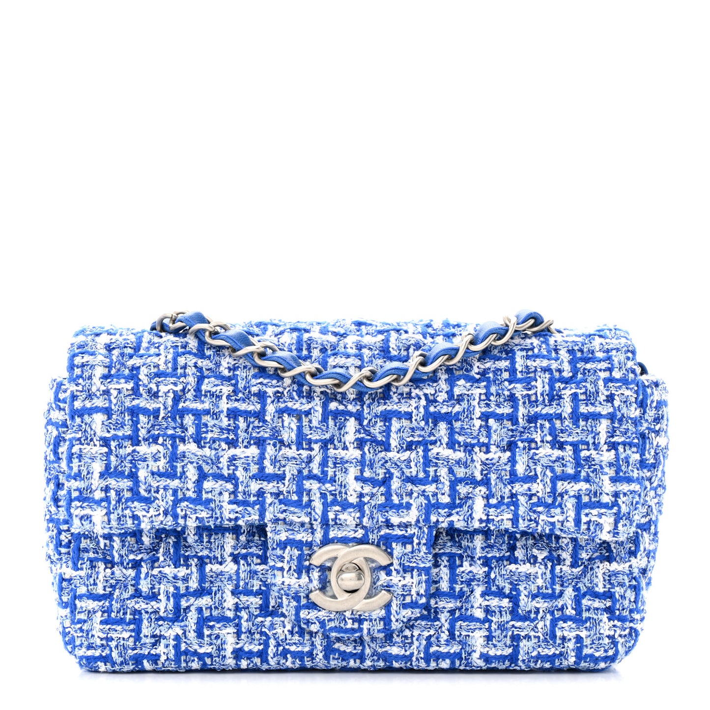 Tweed Quilted Mini Rectangular Flap Blue White