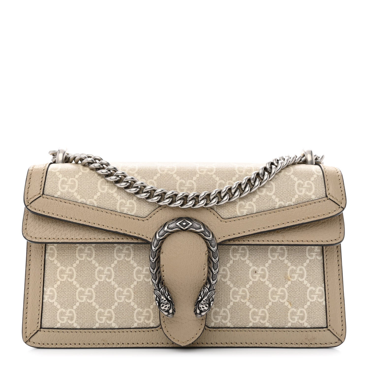 Gucci GG Supreme Monogram Textured Dollar Calfskin Small Rectangular Dionysus Shoulder Bag Beige Mystic White Oatmeal 1 of 11