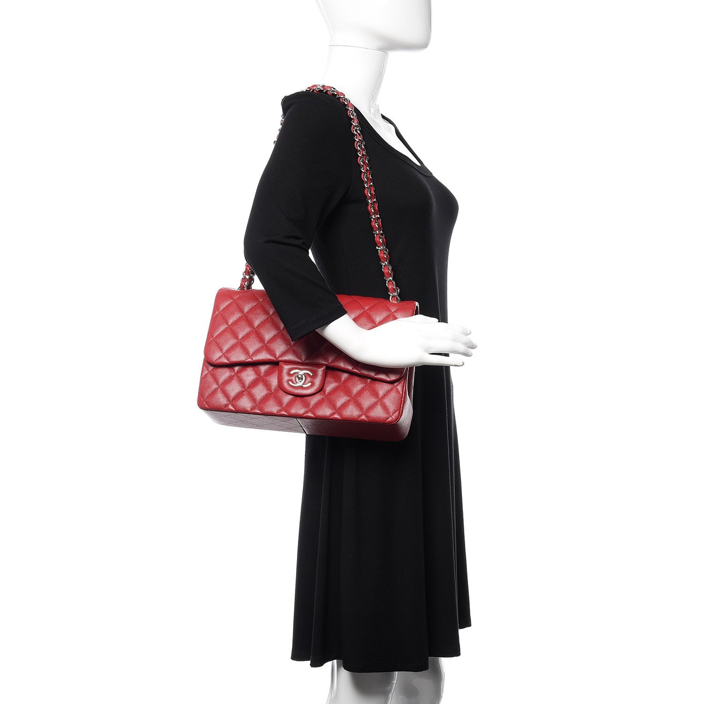 Caviar Quilted Jumbo Double Flap Red