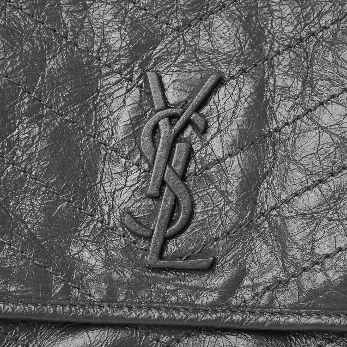 Crinkled Calfskin Matelasse Monogram Large Niki Chain Satchel Storm