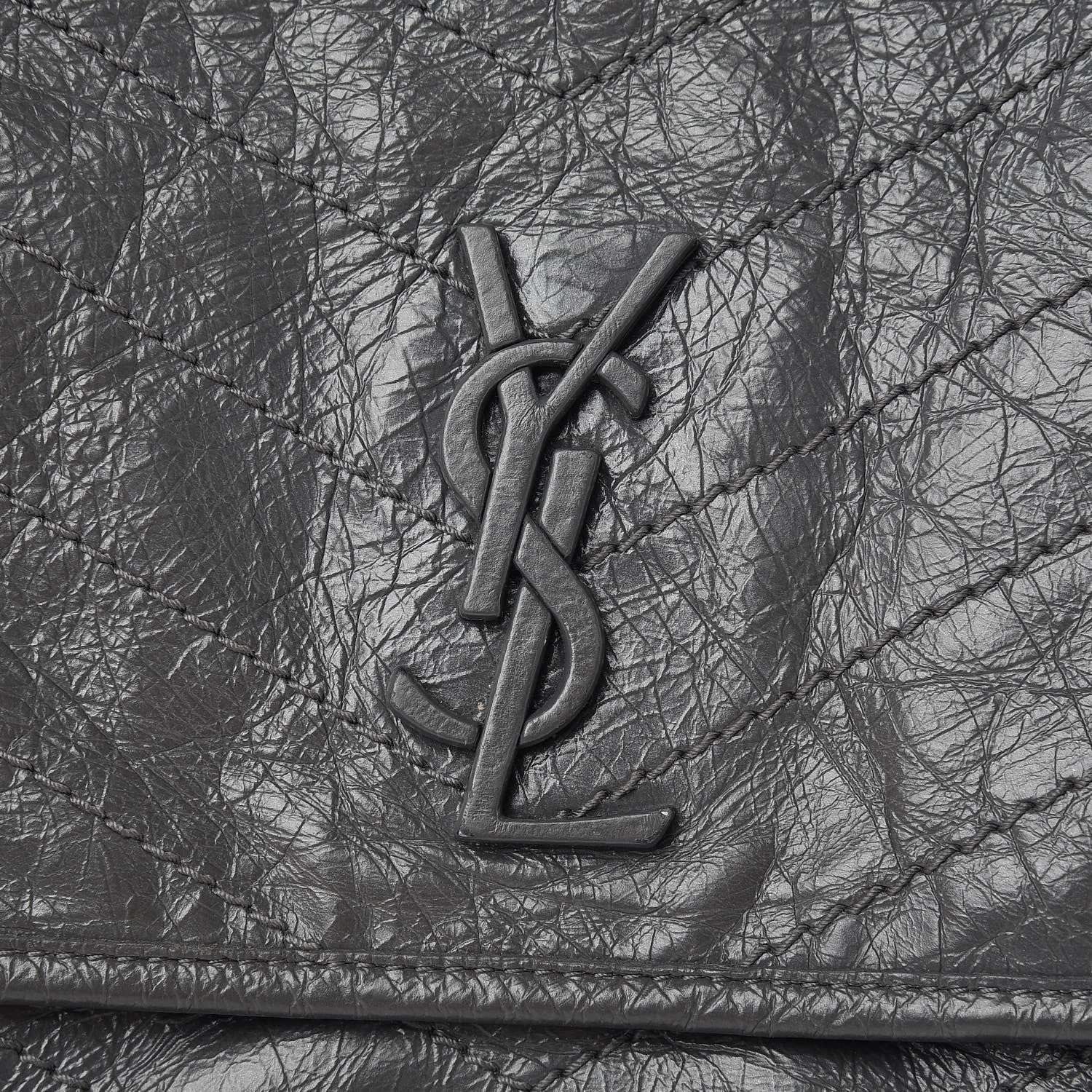 Saint Laurent Crinkled Calfskin Matelasse Monogram Large Niki Chain Satchel Storm 9 of 14